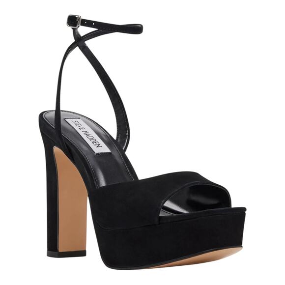 Steve Madden Women Assured Leather Ankle Strap Platform Sandals Black Size 8 1/2 - Picture 1 of 5